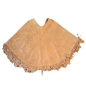 Vintage Brown Suede Leather Fringe Cape-Poncho Express Western Boho SM-LG